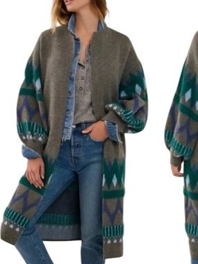 Anthropologie Women’s OS Sweater Cardigan Kai Open Front Duster Balloon Sleeves